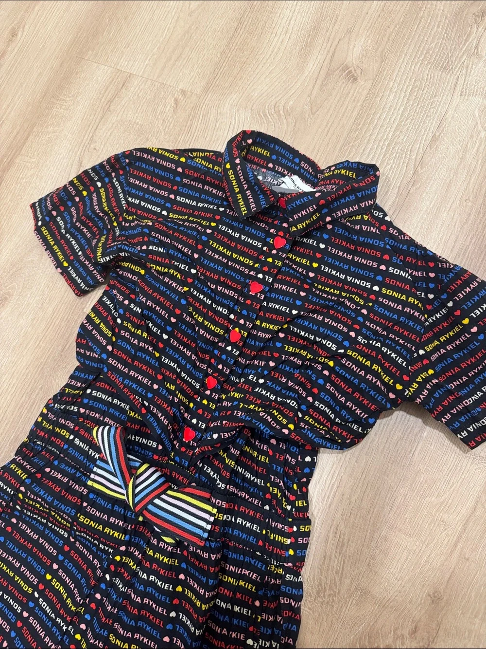 Sonia Rykiel black Multicolor Logo-Stripe Short-Sleeve Jumpsuit